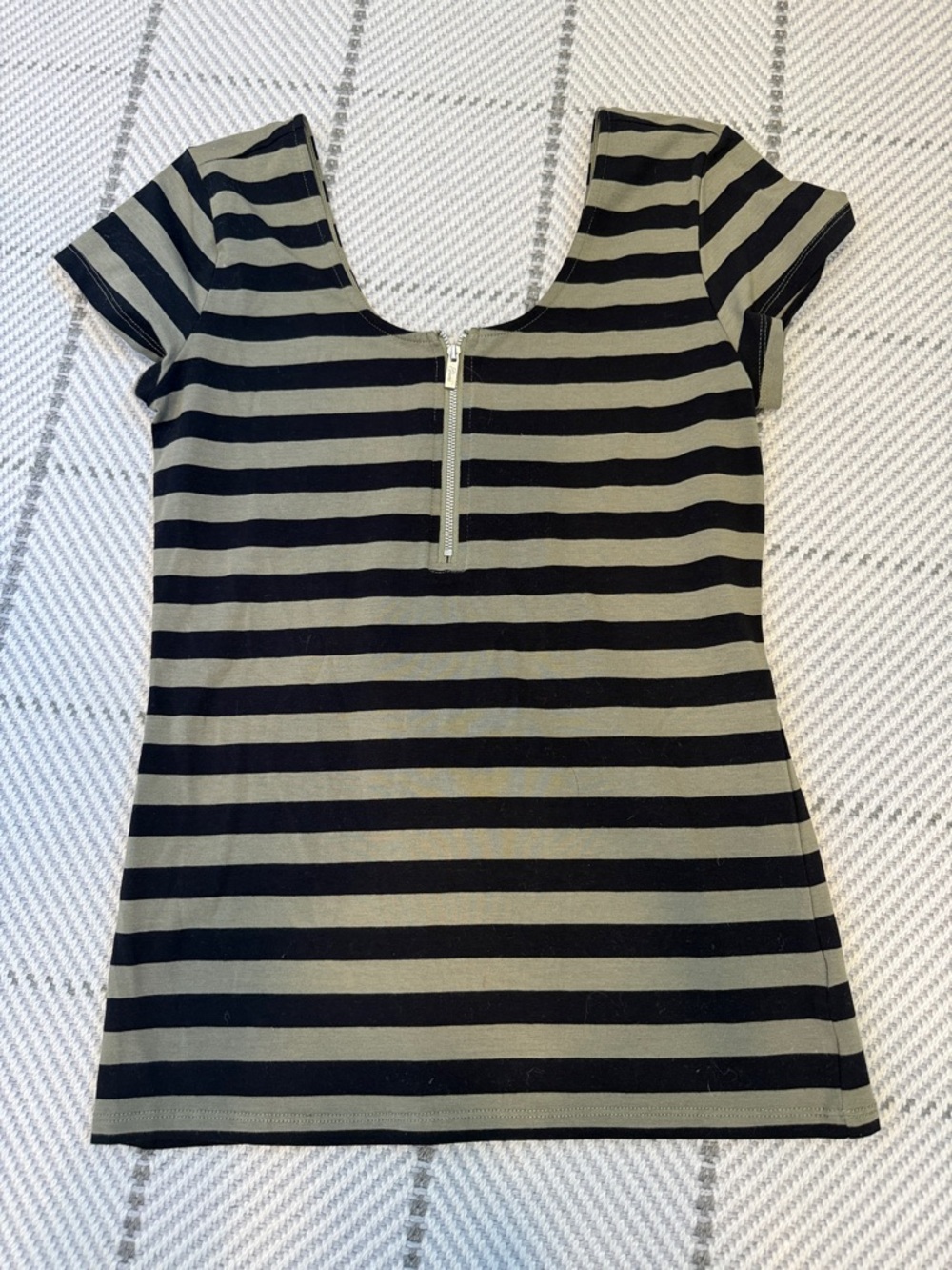 Guess Short Sleeve Striped Tee in Black and Olive